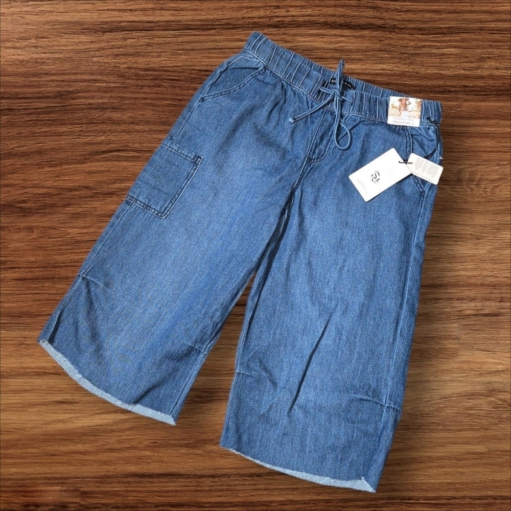 Sincerely Jules Blue Denim Long Shorts Raw Hem NWT